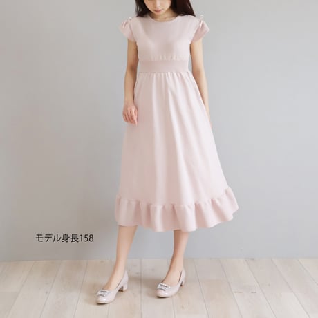 ホールガーメント フレンチスリーブ リボン付きワンピース【JM1317BE】