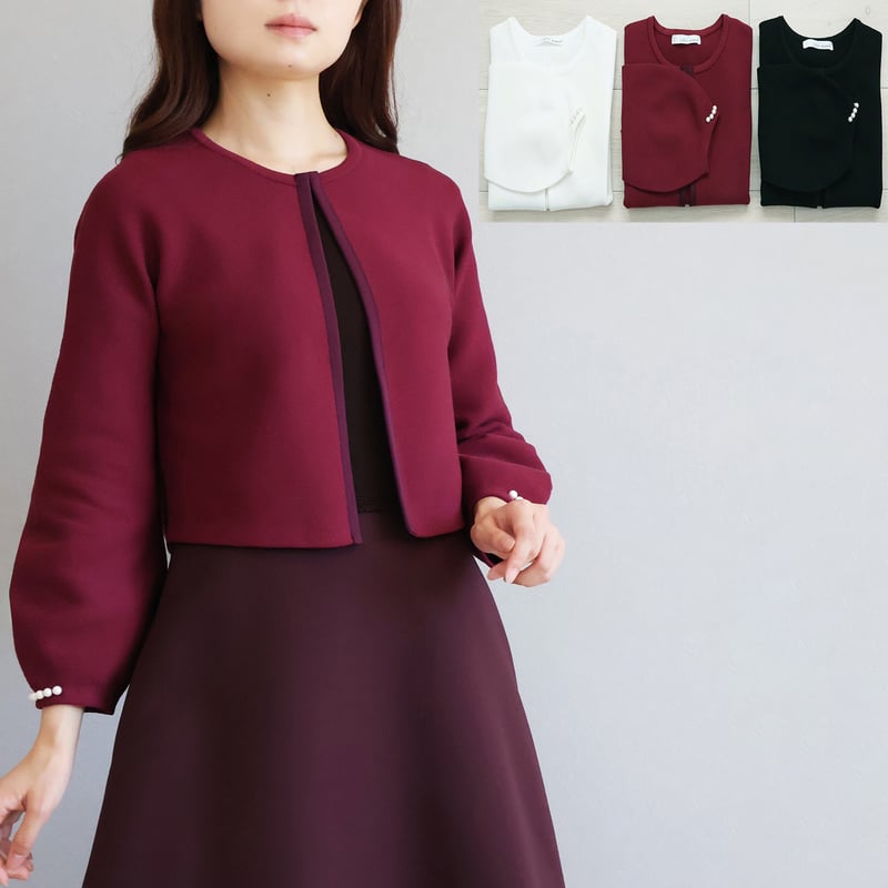 ホールガーメント 袖口パール付きパフスリーブボレロ【JM2396BF