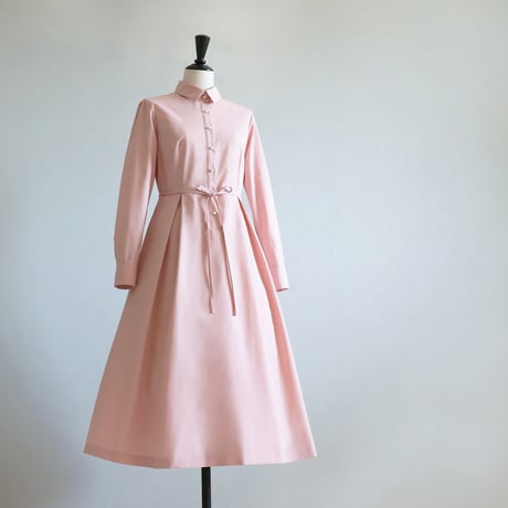 リボンベルト付き パールボタンシャツカラーワンピース【JM2419BF】