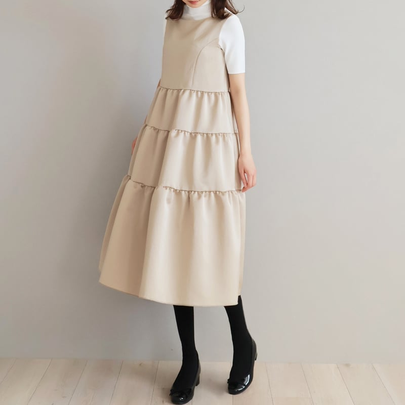 ワッシャーマットサテン ティアードワンピース【JM2335BD】 | jolie mignon 