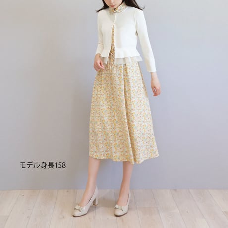 リバティ小花柄プリント ウエストリボン付きワンピース【JM1290BD】