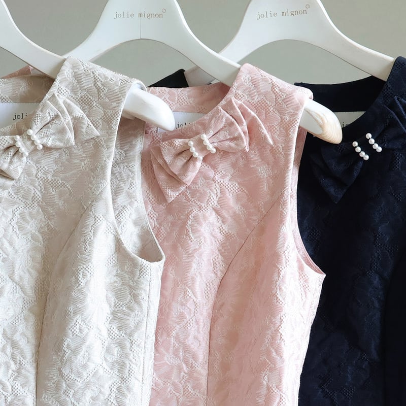 リボンブローチ付き プレミアムジャガードワンピース【JM2414BF