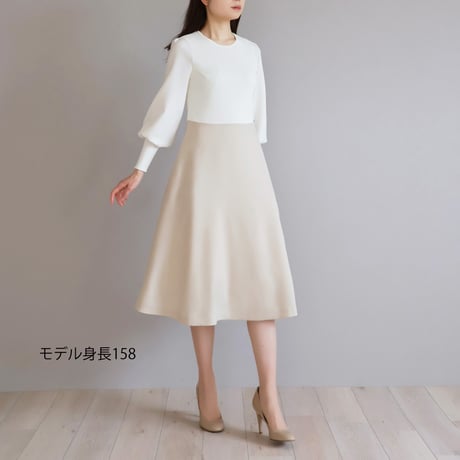 異素材パフスリーブ ドッキングワンピース【JM1246BD】