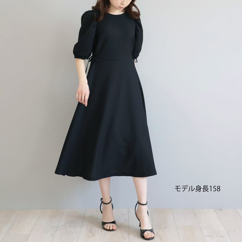 ジョリーミニョン　リネン風 パフスリーブリラックスワンピース ジョリーミニョンリネン風 パフスリーブリラックスワンピース黒