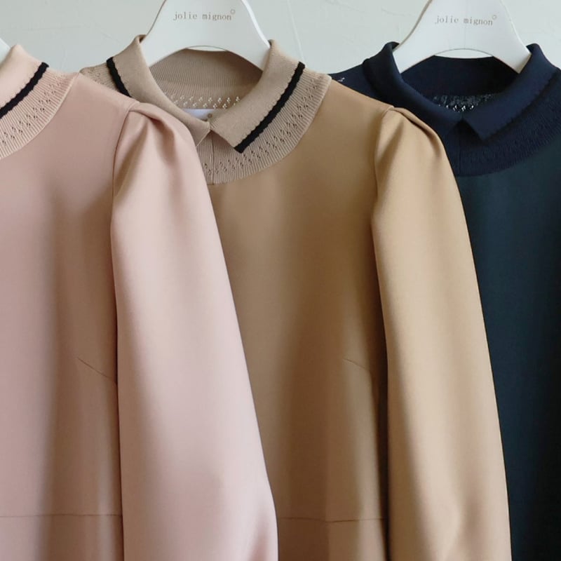 ニット衿 袖口すっきり リラックスワンピース【JM2362BE】 | jolie mignon