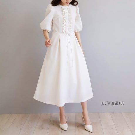 フレスコサッカー素材 フリル付きパフスリーブワンピース【JM1431BF】
