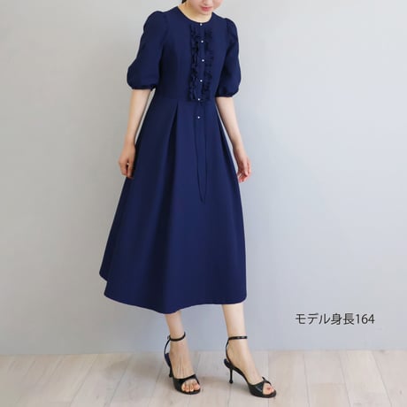 フレスコサッカー素材 フリル付きパフスリーブワンピース【JM1431BF】