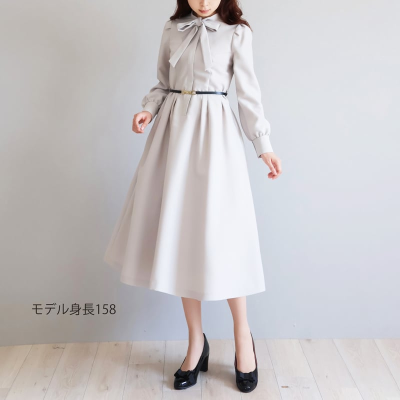 本革ベルト付きボウタイクラシカルワンピース【JM2394BF】ジョリーミニョン 本革ベルト付き ボウタイ クラシカルワンピース【JM2394BF】 | jolie
