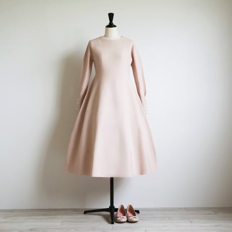 ホールガーメント パール付き フィットアンドフレア 長袖ワンピース【JM2347BE】