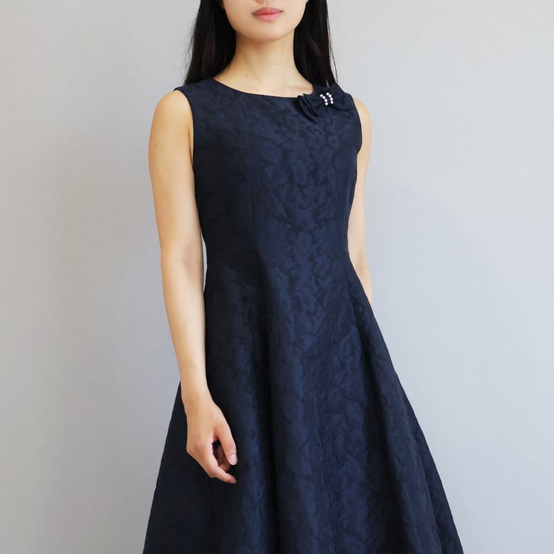 リボンブローチ付き プレミアムジャガードワンピース【JM2414BF