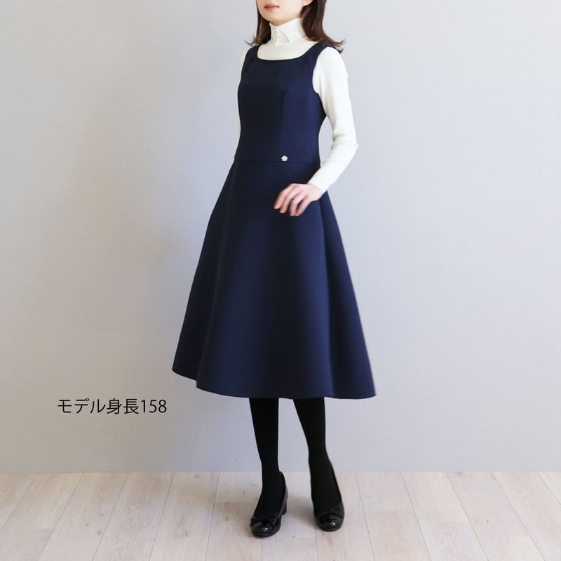 JUN&ROPE' ギャバストレッチ パネル切替スカート S パネルライン ウエスト切り替え フレアジャンパースカート【JM2323BD