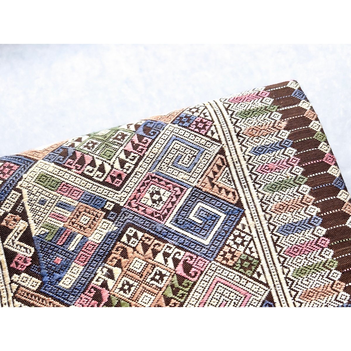 ラオスシルク 九寸名古屋帯 黄枯茶色に縫取り織り（仕立て上り