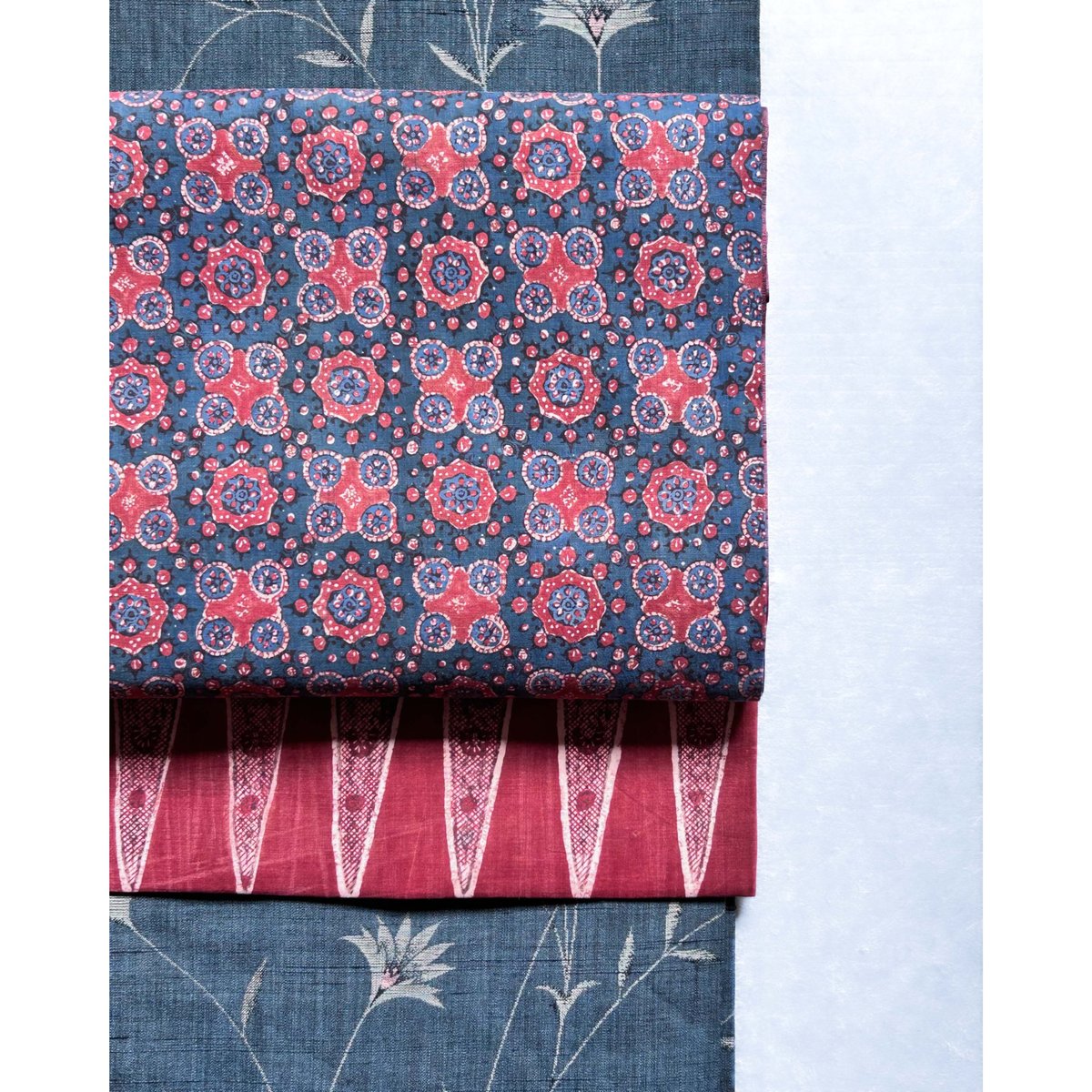 スマトラ島渡り印度更紗 九寸名古屋帯 縹色A （仕立て上り） | 古布と