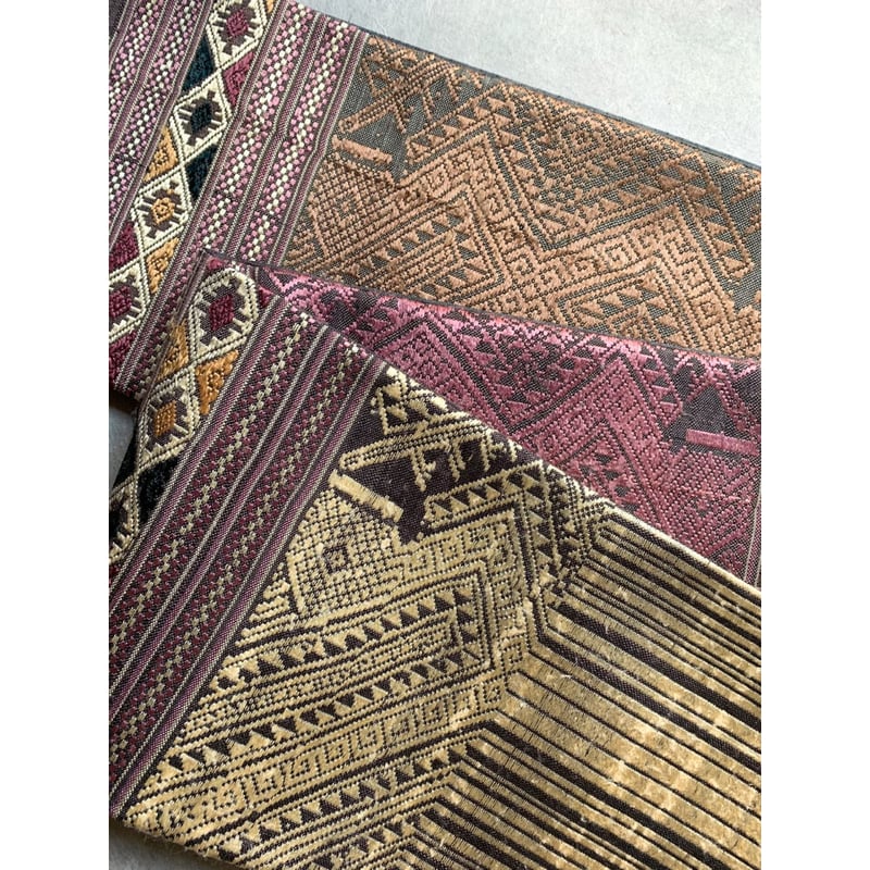 ラオス 浮き織りシルク 半幅帯 紫鼠×長春色×江戸茶 | 古布と帯 夫々