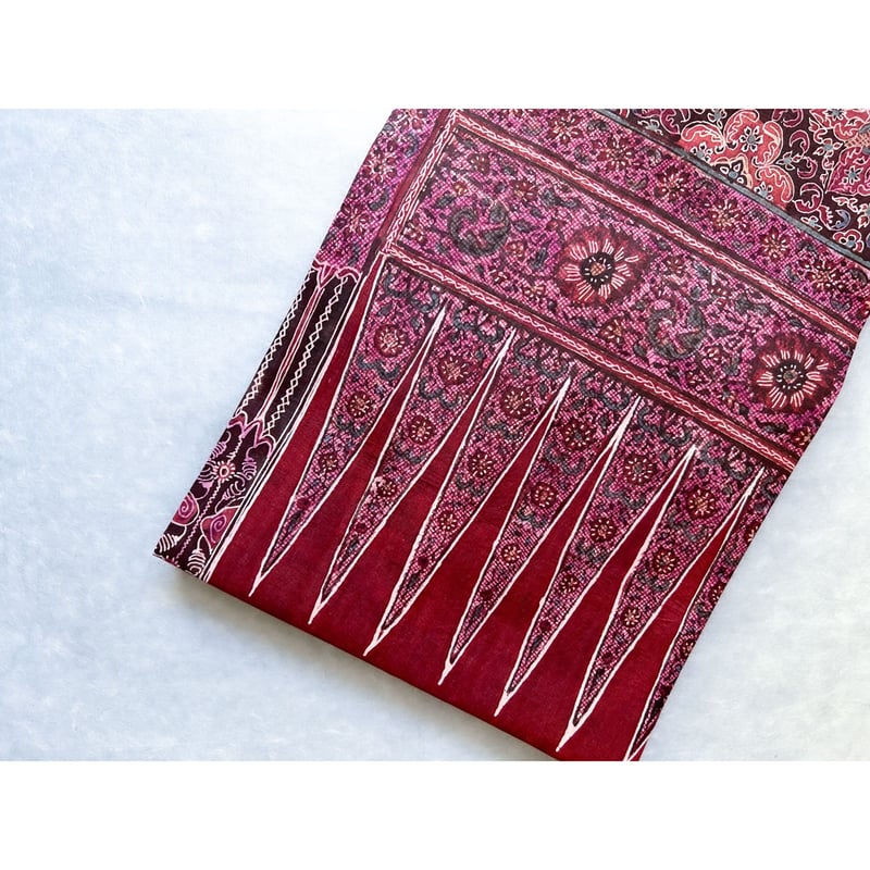 スマトラ島渡り印度更紗 宝相華 九寸名古屋帯 紫鳶色B（仕立て上り