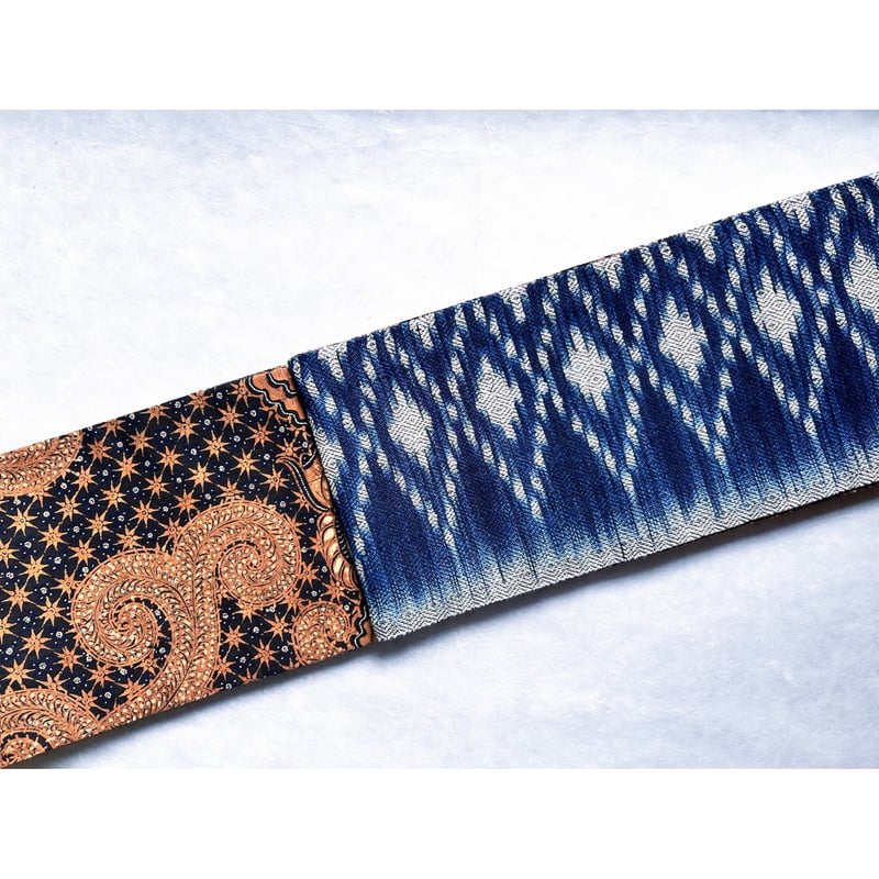 ラオス木綿のイカット×ジャワ更紗 リバーシブル半幅帯 | 古布と