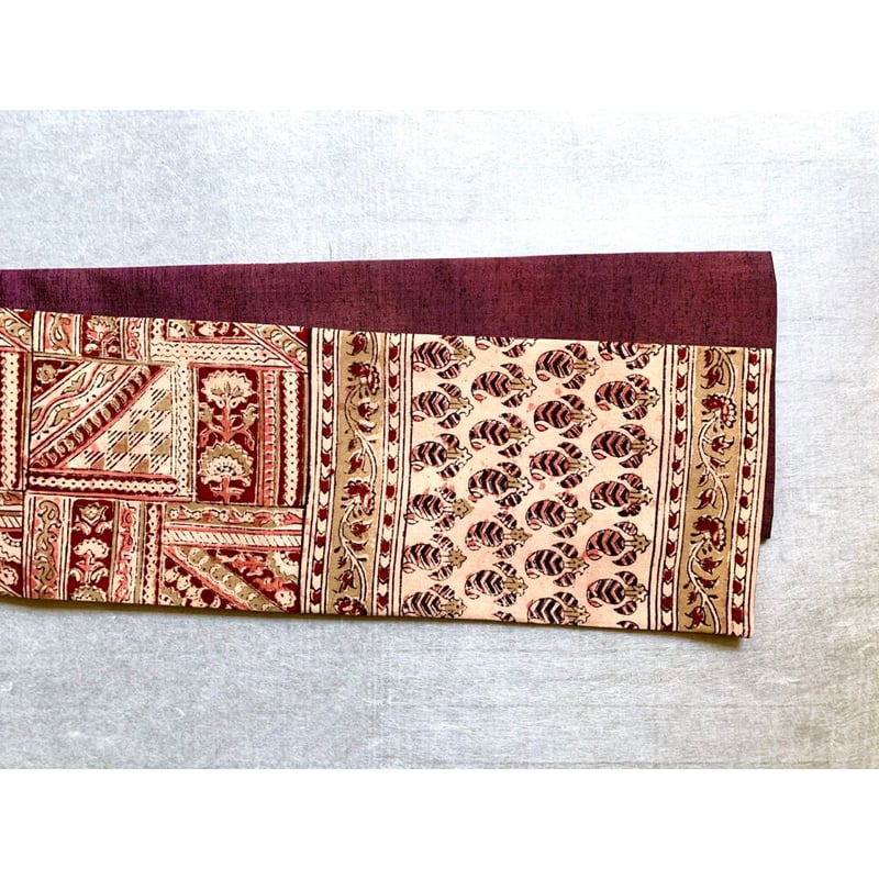 木版捺染木綿サリー半幅帯 花のタイル | 古布と帯 夫々 -sorezore-