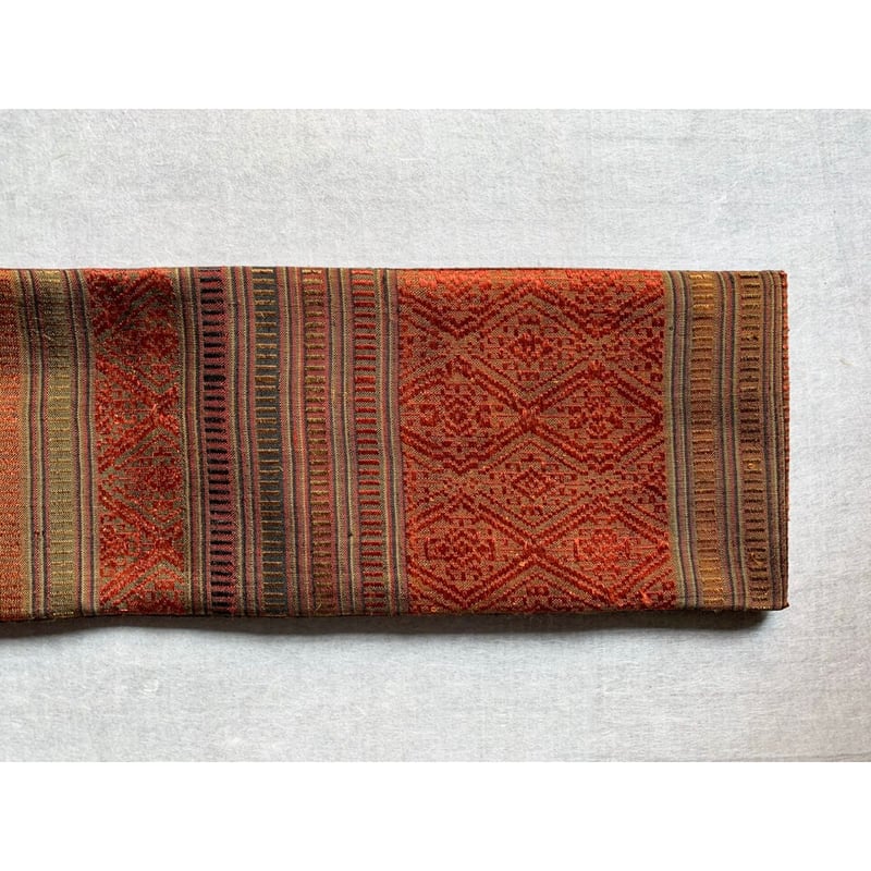 ラオス 浮き織りシルク 半幅帯 褐色 | 古布と帯 夫々 -sorezore-