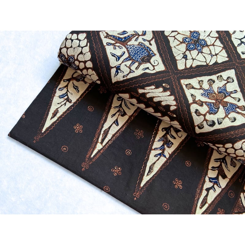 ジャワ更紗 九寸名古屋帯 斜め格子に魚文様（仕立て上り） | 古布と帯