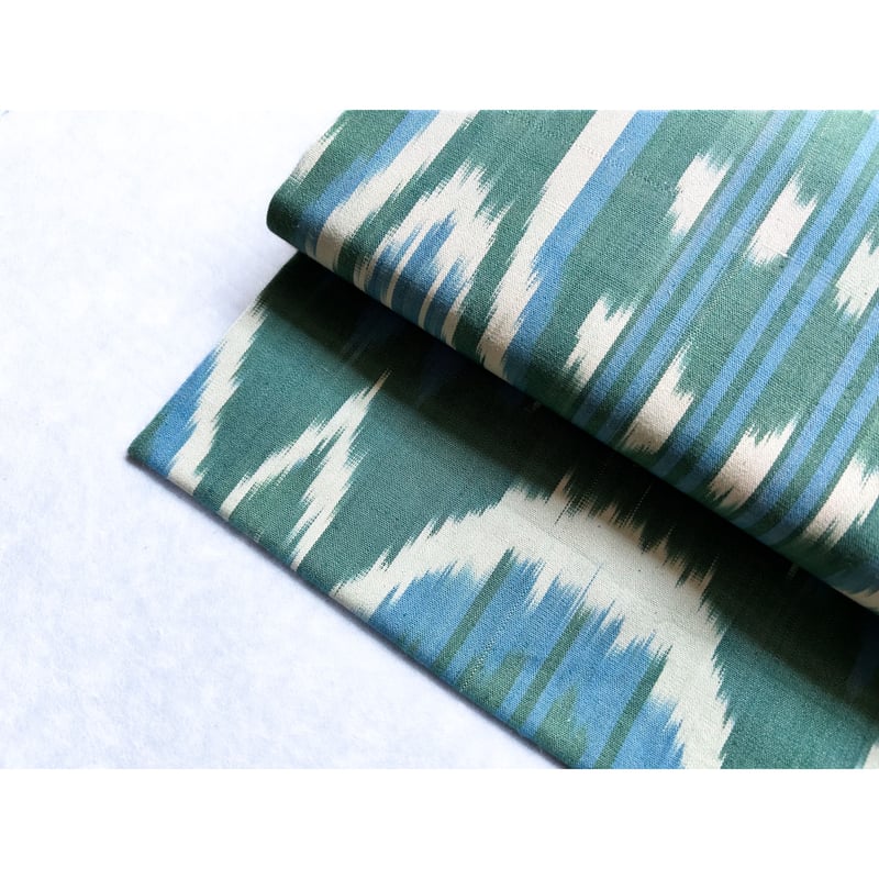 ウズベキスタン絣 木綿九寸名古屋帯 常盤色×青（仕立て上り） | 古布と