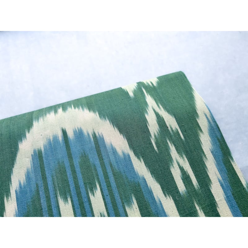 ウズベキスタン絣 木綿九寸名古屋帯 常盤色×青（仕立て上り） | 古布と