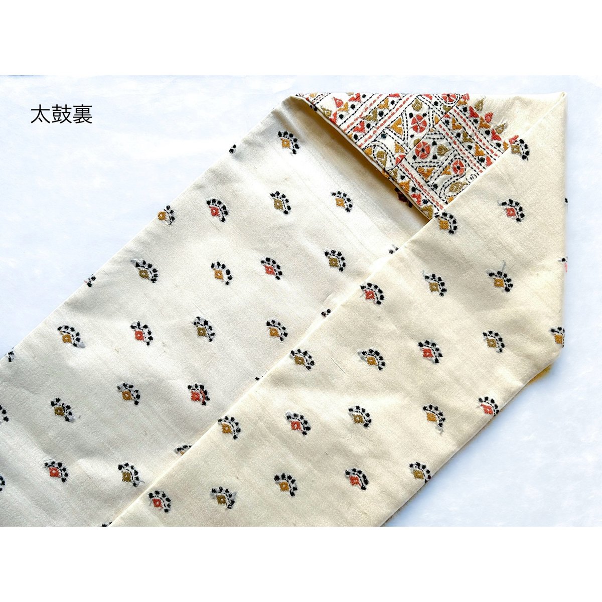 カンタ刺繍シルクサリー 九寸名古屋帯 蔦模様 (仕立て上り） | 古布と