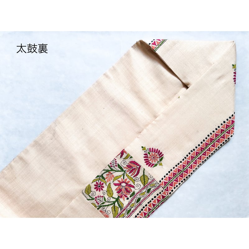 名古屋帯　花筏　唐織　九寸　正絹 お仕立付き】正絹九寸名古屋帯(新唐花：黒グレー) 正絹名古屋帯
