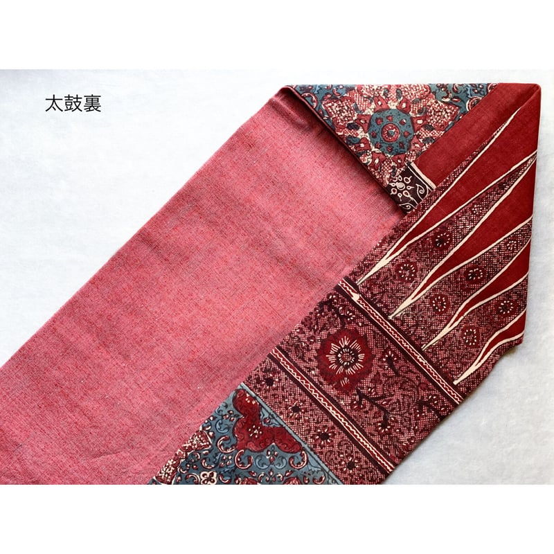 スマトラ島渡り印度更紗 幾何学文様/大 九寸名古屋帯 納戸色A （仕立て