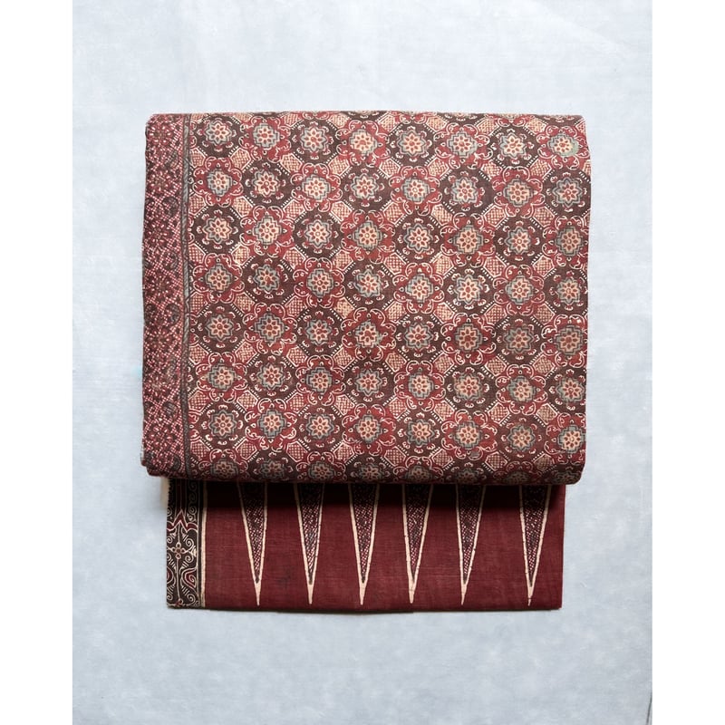 スマトラ島渡り印度更紗 斜め花格子 九寸名古屋帯 小豆色B （仕立て