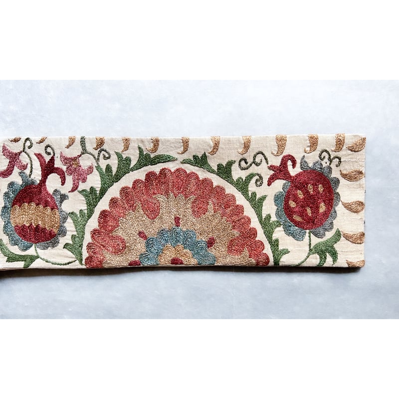 スザニ刺繍 九寸名古屋帯 花と柘榴 -関東巻き専用-（仕立て上り