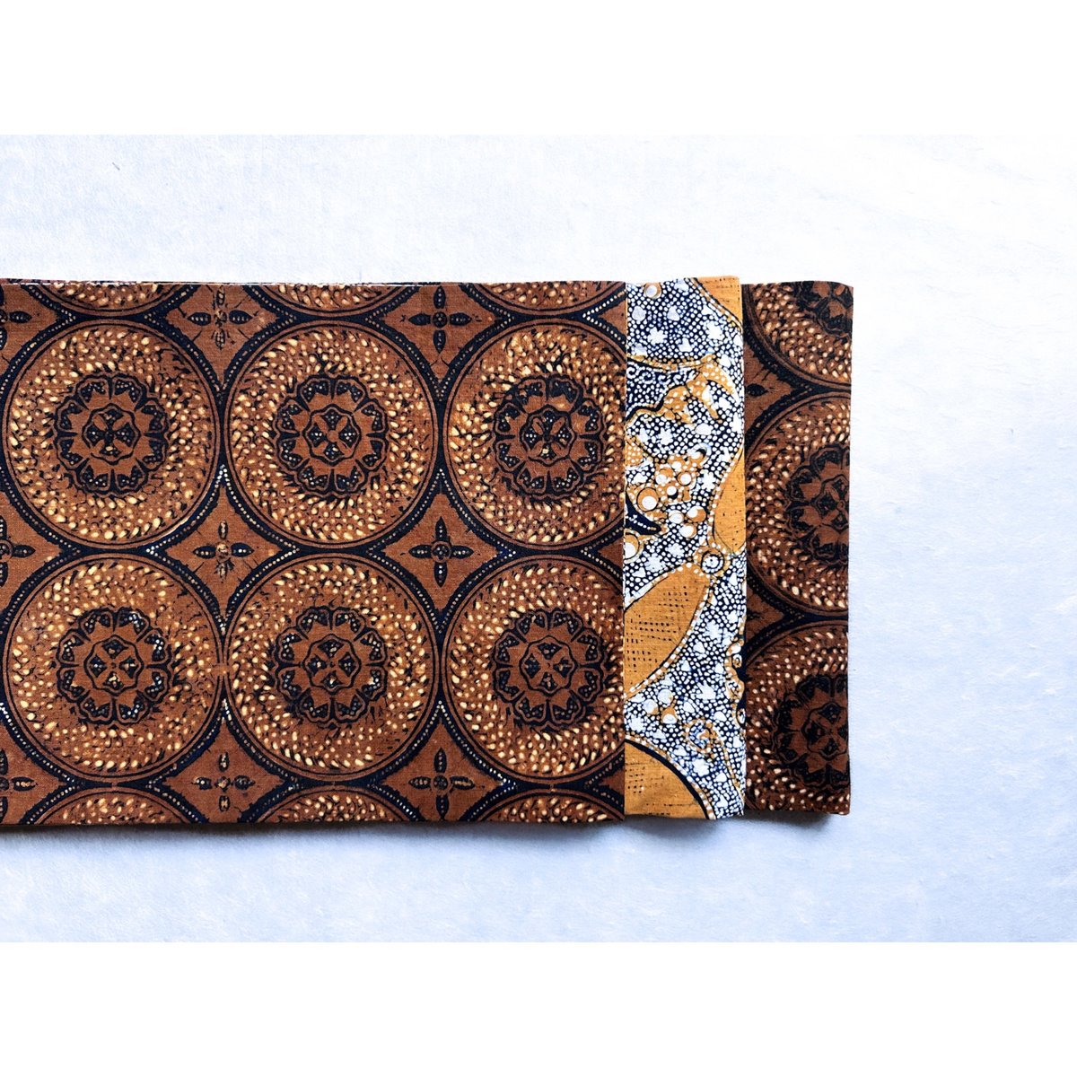 半幅帯　型染更紗　茶色系未使用品 半幅帯 型染更紗 茶色系未使用品 染め帯 | 帯専門店