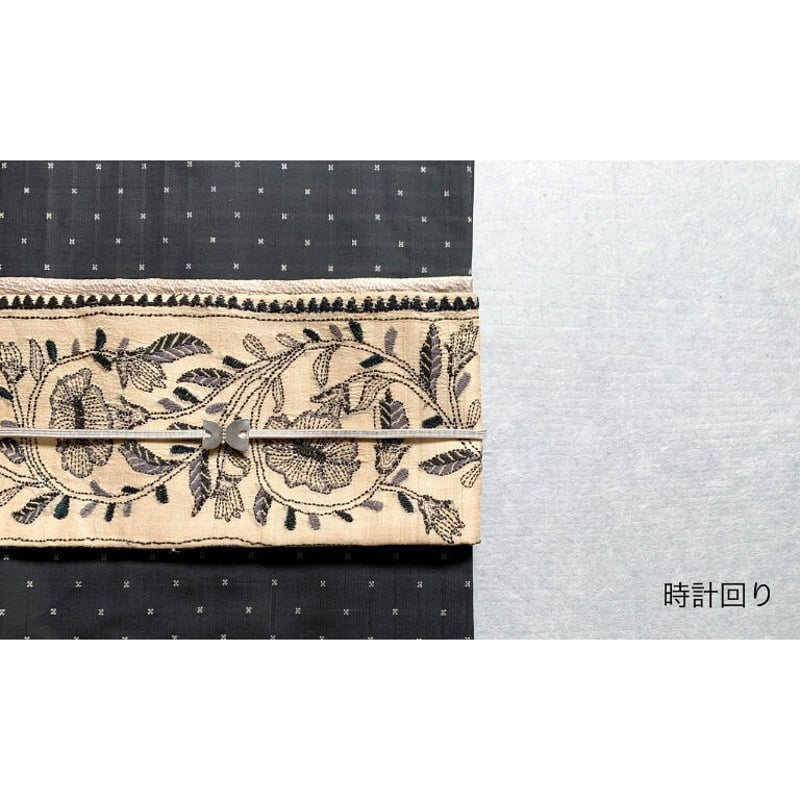 三越謹製 華文刺繍 九寸名古屋帯◇正絹 開き名古屋 正絹 九寸名古屋帯 総手刺繍 刺繍 華紋 絹 黒