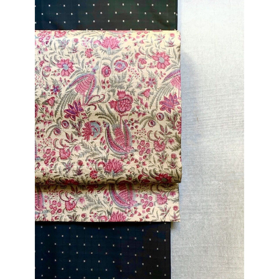 タッサーシルク九寸名古屋帯 アンディエンヌ 練色/灰白色（仕立て上り
