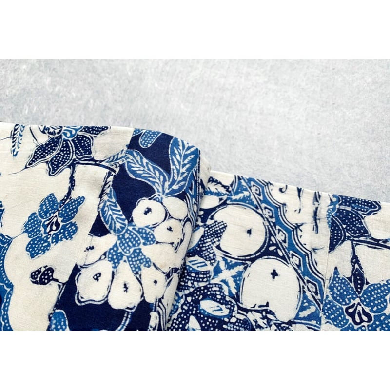 ジャワ更紗切嵌め半幅帯 藍染花蝶模様 | 古布と帯 夫々 -sorezore-