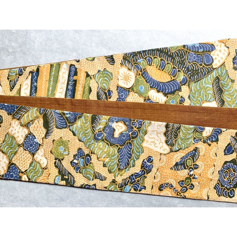 ジャワ更紗 半幅帯 花葉色×群青×抹茶 | 古布と帯 夫々 -sorezore-
