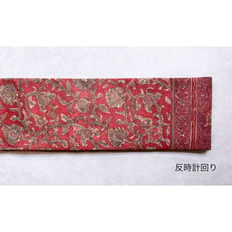 スマトラ島渡り印度更紗 花唐草 九寸名古屋帯 茜色A （仕立て上り