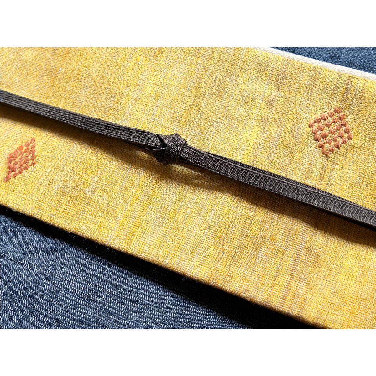 エリシルクサリー九寸名古屋帯 鬱金色 A(仕立て上り) | 古布と エリシルクサリー九寸名古屋帯 鬱金色 A(仕立て上り) | 古布と