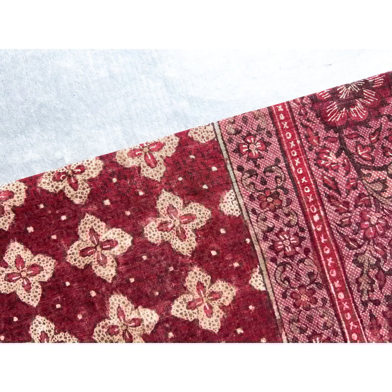 スマトラ島渡り印度更紗 花十字 九寸名古屋帯 茜色B （仕立て上り