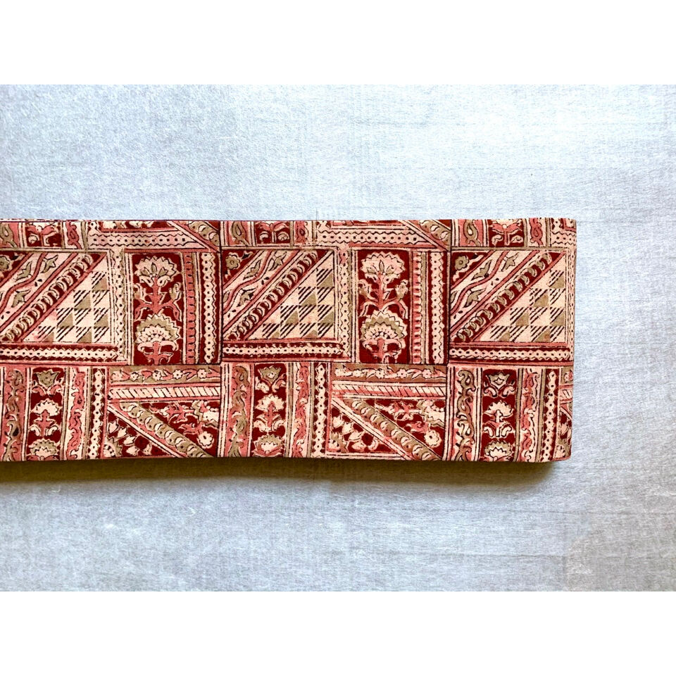 木版捺染木綿サリー半幅帯 花のタイル | 古布と帯 夫々 -sorezore-