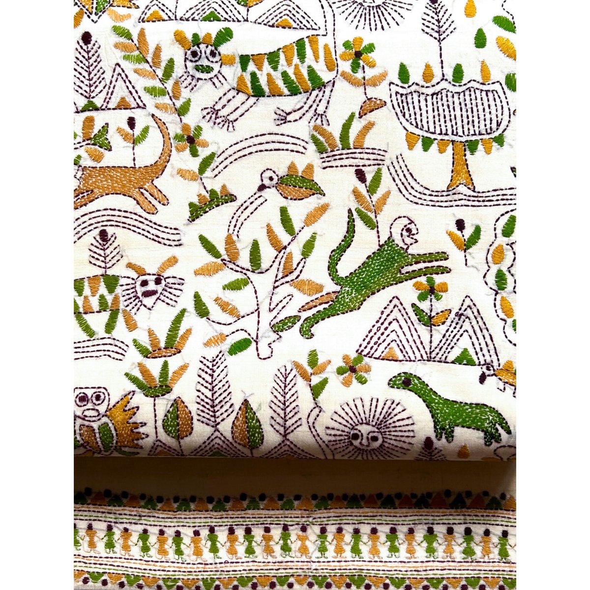 カンタ刺繍 九寸名古屋帯 動物人物文様（仕立て上り） | 古布と帯 夫々 