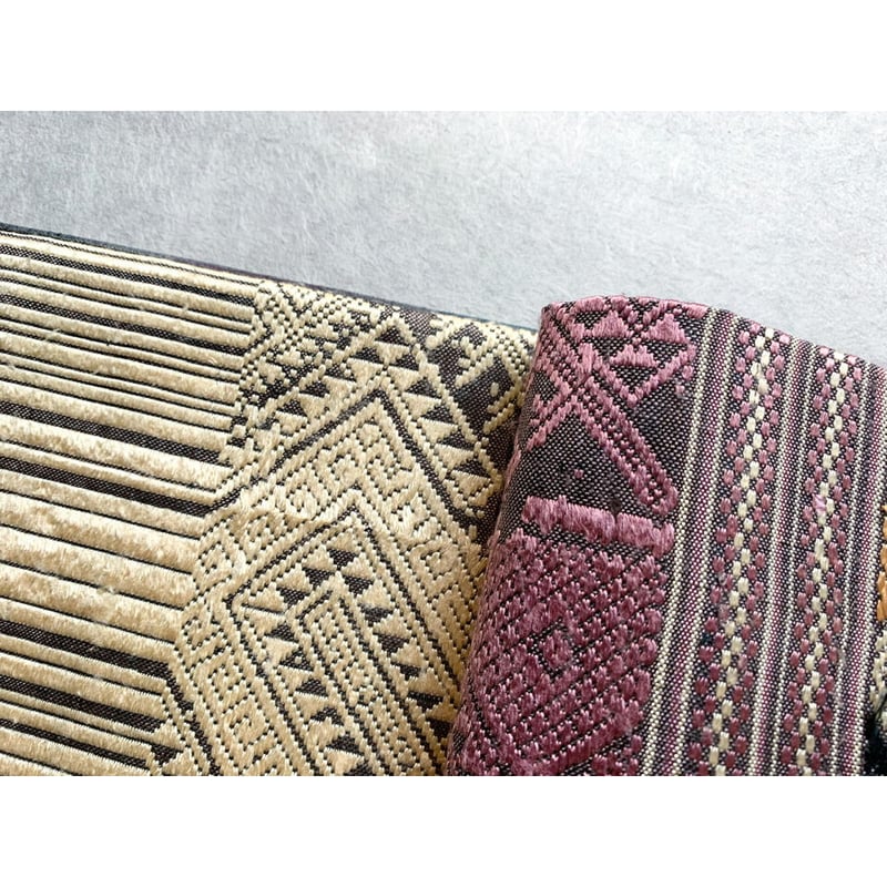 ラオス 浮き織りシルク 半幅帯 紫鼠×長春色×江戸茶 | 古布と帯 夫々