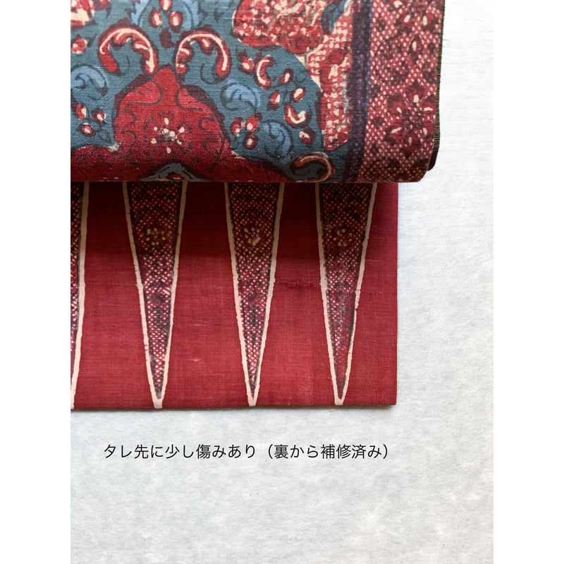 スマトラ島渡り印度更紗 幾何学文様/大 九寸名古屋帯 納戸色C （仕立て
