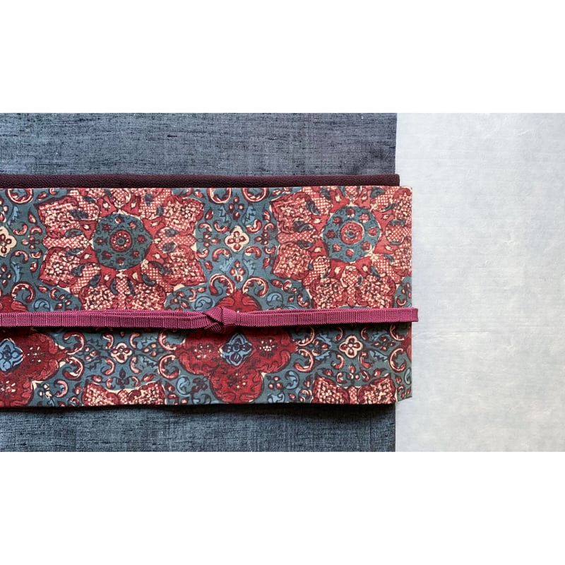 スマトラ島渡り印度更紗 幾何学文様/大 九寸名古屋帯 納戸色A （仕立て