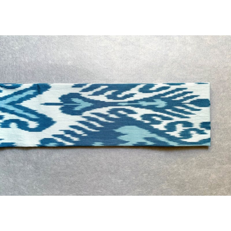 ウズベキスタン絣 九寸名古屋帯 シルクコットン 月白×藍（仕立て上り