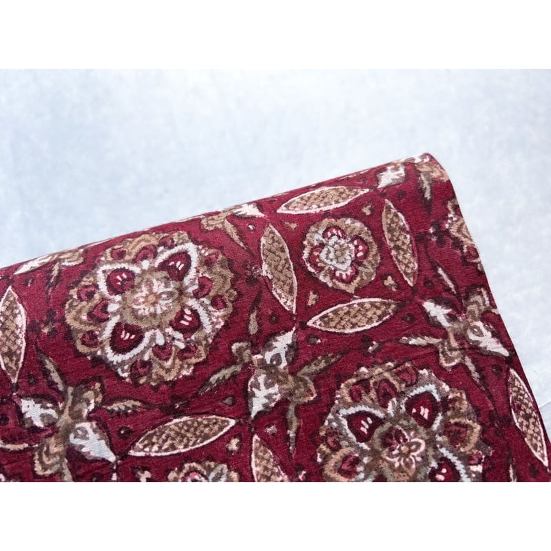 スマトラ島渡り印度更紗 花七宝 九寸名古屋帯 紅鳶色B （仕立て上り