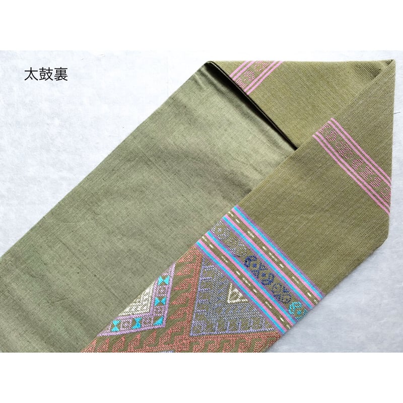 ラオカン族 織布 九寸名古屋帯 若苗色 A（仕立て上り） | 古布と