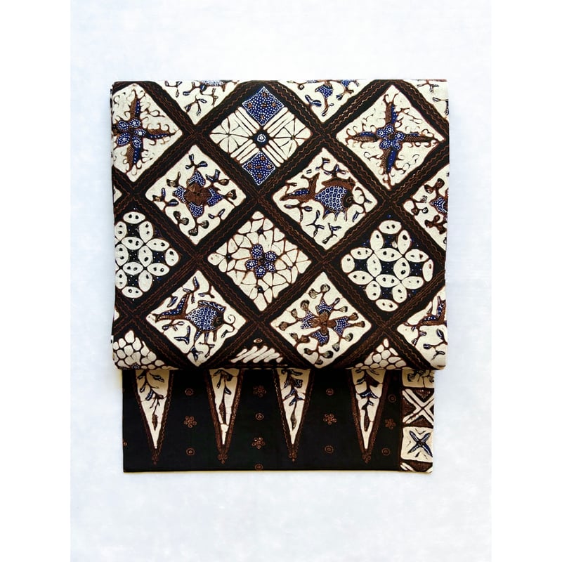 ジャワ更紗 九寸名古屋帯 斜め格子に魚文様（仕立て上り） | 古布と帯