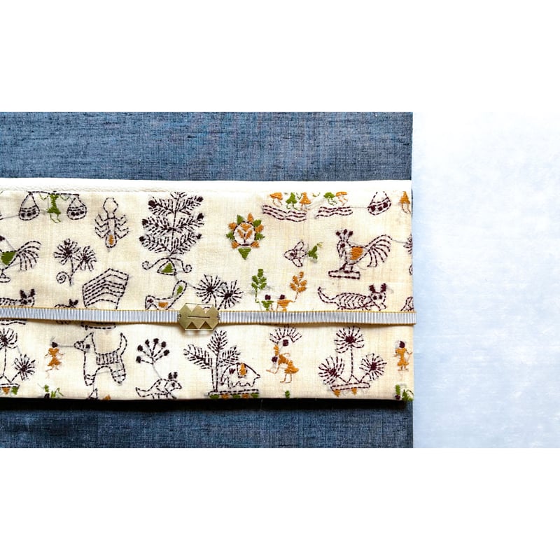 カンタ刺繍 九寸名古屋帯 動物人物文様（仕立て上り） | 古布と