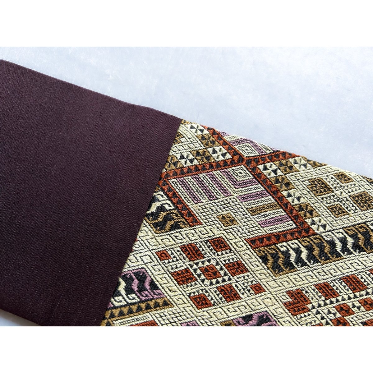 ラオスシルク 九寸名古屋帯 縫い取り織り×紬（仕立て上り） | 古布と帯