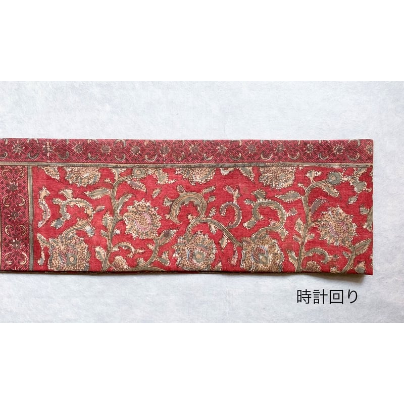 スマトラ島渡り印度更紗 花唐草 九寸名古屋帯 茜色A （仕立て上り